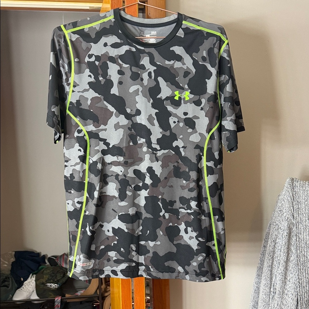 Under Armour Men's Camo Tee - Black, Gray, and Neon Green